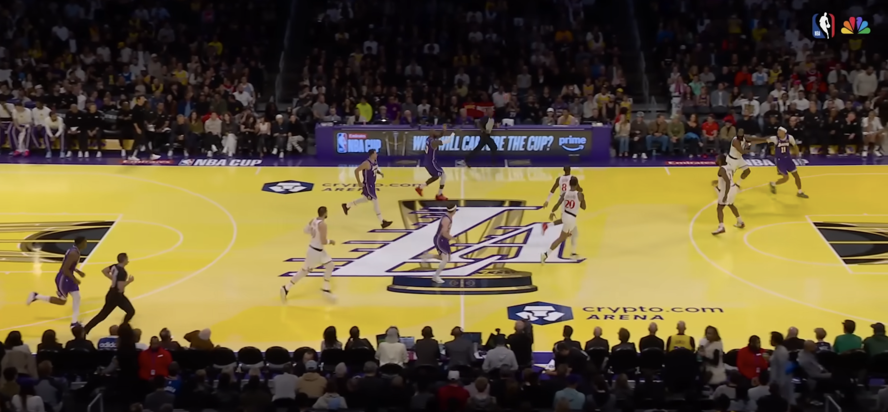 The L.A. Lakers 2025 Emirates NBA Cup court during their game against the L.A. Clippers on Nov. 25.