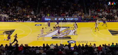 The L.A. Lakers 2025 Emirates NBA Cup court during their game against the L.A. Clippers on Nov. 25.