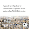 Collage of wooden floor photos with WF Business logo, showing 142 images from 7:45-8:29