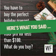 Holiday gift buying guide with WF Business logo on rustic wood background