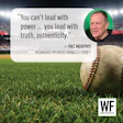 Pat Murphy leadership quote on baseball field background with WE Business logo
