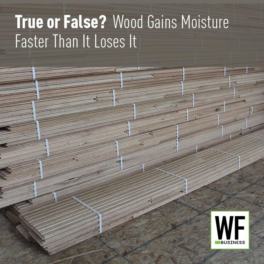 Stacked wood planks with white spacers demonstrating moisture absorption concept for WE Business