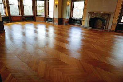 The floors in Henry and Clara Ford's billiard room fully restored and ready to be wrapped.
