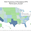 U.S. map showing State Projections of Remodeling market share by state for Q4 2025, with color-coded regions indicating market percentages from 0-8%.