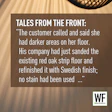 Customer testimonial about hardwood floor refinishing with darker areas after sanding and Swedish finish application