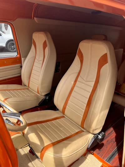 Originally, 1959 Chevy panel trucks came with just the driver's seat; the passenger's seat could be added on. Hall added two seats in the rear for his grandkids to ride.