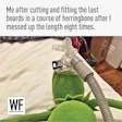 Kermit the Frog meme with vacuum hose, celebrating completing herringbone flooring after multiple attempts