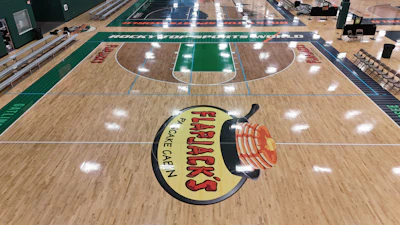 The redesign of the six-court sports floor was an opportunity to give each court its own personality.