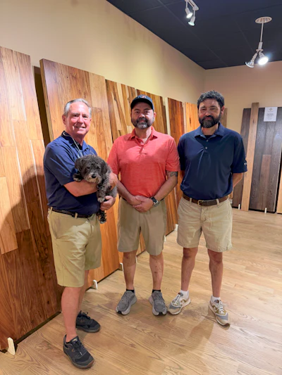 Little touches—like greetings from Bitsi the showroom dog—add to the top-tier customer experience at Hardwood Floors of Lancaster.