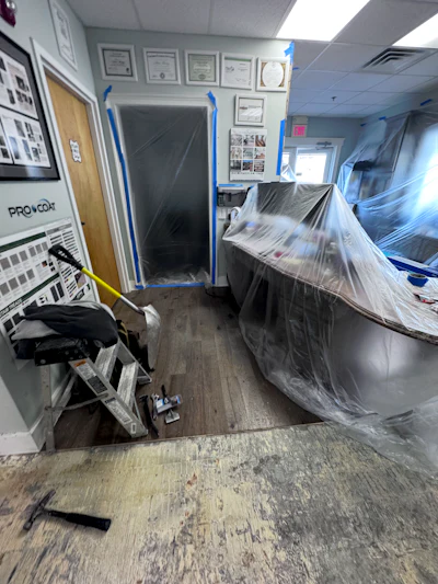 After the BioWash guy sanitized the whole showroom, we started the renovation immediately.