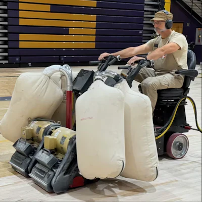 During his 2024 visit to the U.S., Vallant joined Paul Nelson (of Western Sport Floors) on a job to learn more about the Ryder Cart system and American Sanders machines. This visit inspired Vallant to return in 2025.