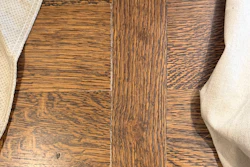 White lines along board edges are one common result from not waiting long enough for stain to dry before coating.