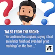 Bearded man with question marks illustration for Tales from the Front customer testimonial about product quality issues