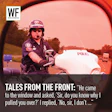 Police officer on motorcycle with WF Business logo overlay in warm-toned highway scene