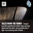 Fabric samples in brown and gray tones illuminated by a vehicle headlight, demonstrating light coverage with WF Business branding