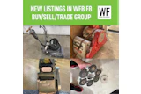 WE Business logo and new listings announcement for Facebook buy/sell/trade group with industrial equipment images