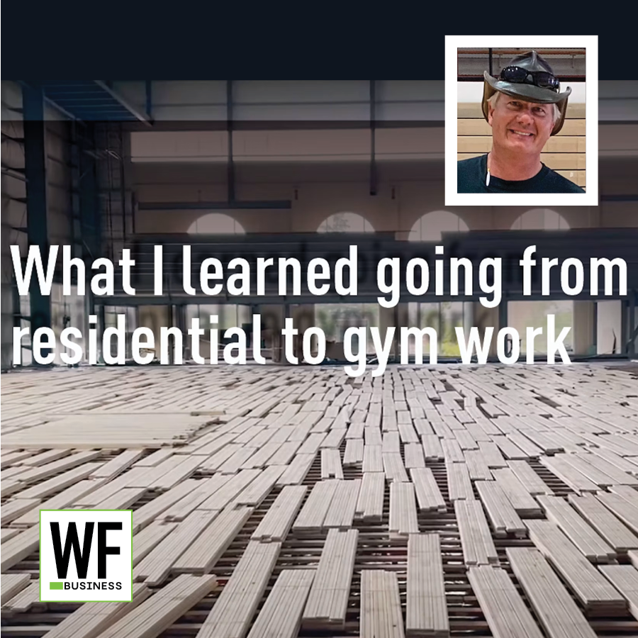 Professional transitioning from residential to gym work with WF Business branding and instructor portrait