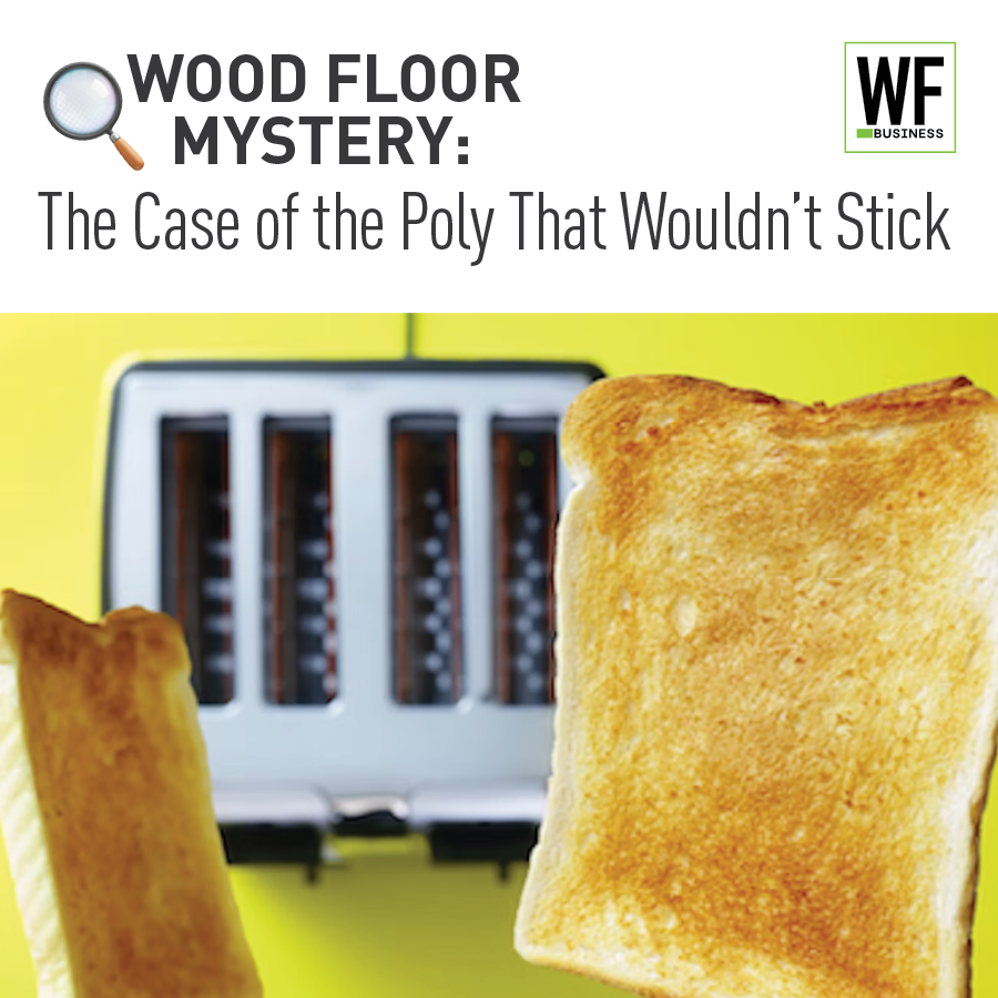 Wood floor mystery article header with toasted bread and toaster, featuring WF Business logo