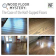 Wood floor mystery guide showing cupped and crowned hardwood floor damage with four comparison photos and WF Business logo
