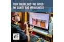 Man reviewing online quotes on computer with WE Business logo overlay