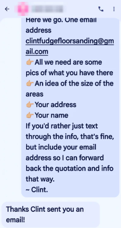 Text Message About Estimate