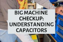 Technician examining capacitor components in workshop during equipment maintenance training