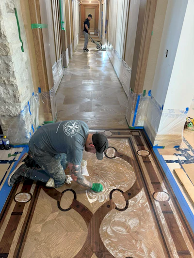 Vivash's team used Ciranova and a dash of white pigment on the oak pieces, then carefully applied Odie's Oil to the dark wood the next day.