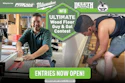 WFB Ultimate Wood Floor Guy and Gal Contest promotional banner featuring two woodworkers installing flooring, with entries now open by October 1, 2026.