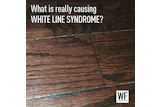 Hardwood floor with white lines between planks and WF Business logo