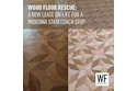 Before and after wood floor restoration showing geometric parquet pattern transformation at Montana stagecoach stop