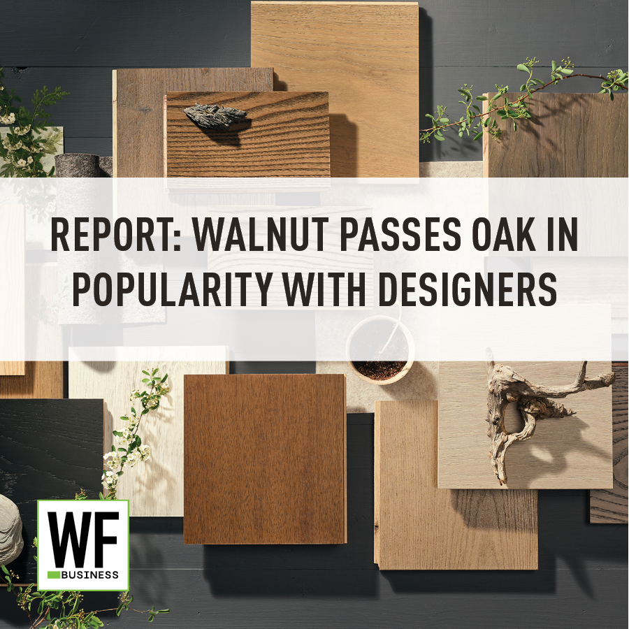 WE Business logo with wood material samples and design elements in neutral tones