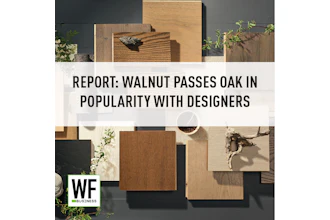 WE Business logo with wood material samples and design elements in neutral tones