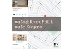Google Business Profile for KMS Wood Floors LLC showing location map, 5-star rating, and wood flooring photos