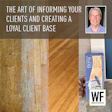 Professional presentation on client communication featuring flooring samples, headshot photo, and WE Business logo