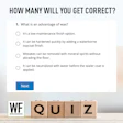 WF Business quiz question about wax advantages with multiple choice options and Next button