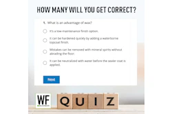WF Business quiz question about wax advantages with multiple choice options and Next button