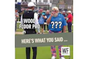 Meme comparing wood floor professional to confused person at golf tournament with WE Business logo